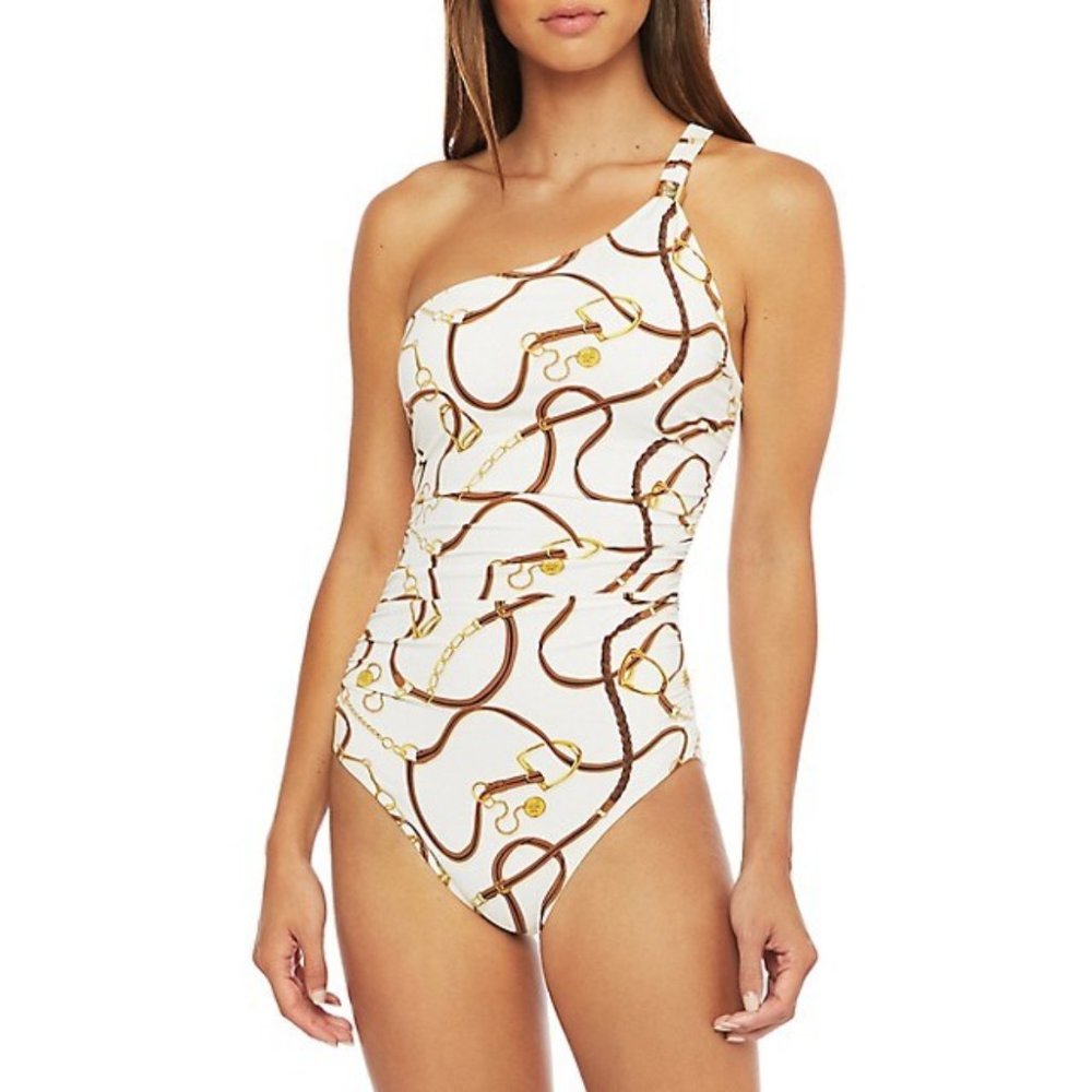 NWT Lauren Ralph Lauren Printed One-Shoulder Swimsuit